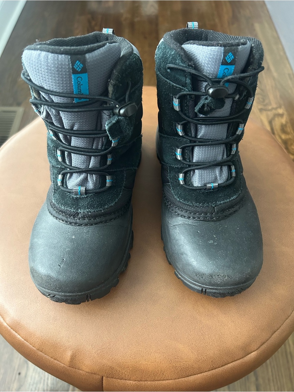 Columbia Kids Black and Gray Waterproof Winter Boots with Blue Accents